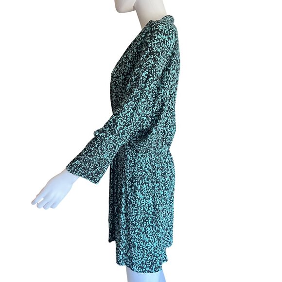 Zara Green & Black Leopard Print Long-Sleeve Wrap Dress Womens Size Large - Picture 3 of 12